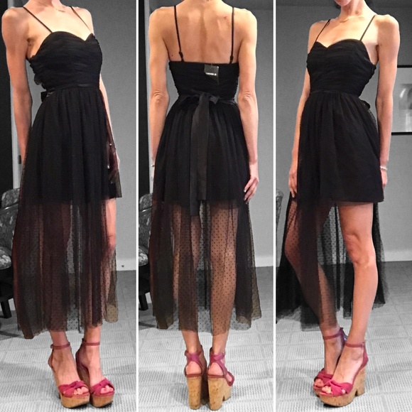 Black Bustier Mesh Black Midi Dress Party Collection Formal Satin Bow Prom Event - Picture 7 of 11